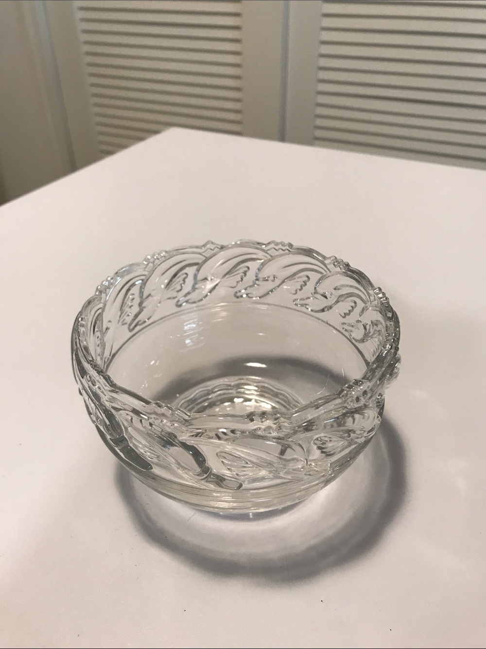 Preowned Tiffany Co. crystal Dolphin bowl - 5” w chip